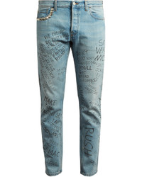 Gucci Slim Fit Typography Print Cropped Jeans