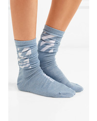 Off-White Metallic Intarsia Cotton Blend Socks Light Blue