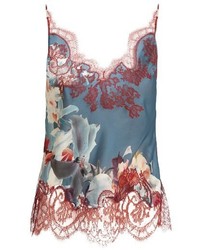 Carine Gilson Wonderland Print Lace Appliqu Silk Satin Cami Top