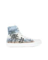 Light Blue Print Leather High Top Sneakers