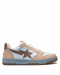 Light Blue Print Leather Low Top Sneakers