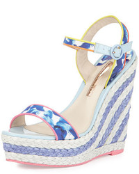 Light Blue Print Leather Wedge Sandals