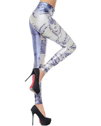 Choies Leggings In Blue And White Porcelain Print