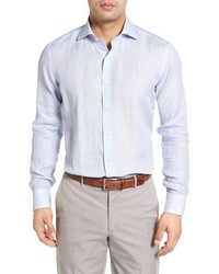 Light Blue Print Linen Long Sleeve Shirt