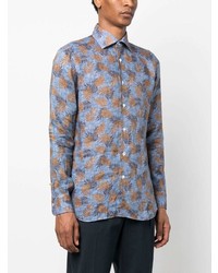 Barba Leaf Print Linen Shirt