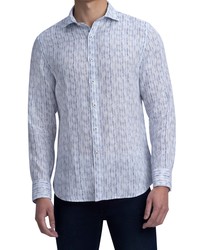 Bugatchi Shaped Fit Print Linen Button Up Shirt In Chalk At Nordstrom