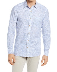 Johnston & Murphy Shark Print Linen Cotton Button Up Shirt