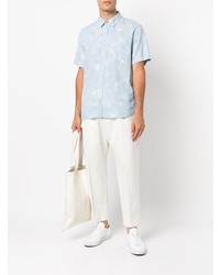 Vince Leaf Print Short Sleeve Linen Shirt