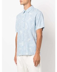 Vince Leaf Print Short Sleeve Linen Shirt