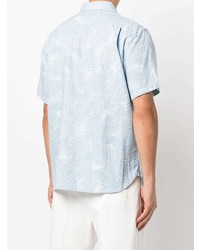 Vince Leaf Print Short Sleeve Linen Shirt