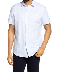 Bugatchi Palm Tree Print Short Sleeve Button Up Linen Shirt