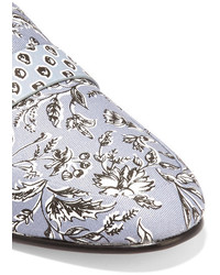 Sam Edelman Perri Printed Leather Trimmed Canvas Slippers Light Blue