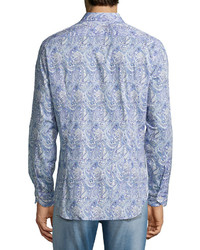 Etro Allover Paisley Printed Sport Shirt Blue
