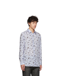 Neil Barrett Blue And White Striped Floral All Over Shirt