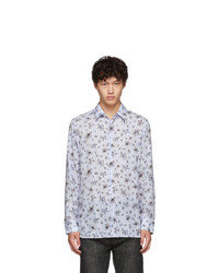 Neil Barrett Blue And White Striped Floral All Over Shirt