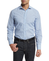 Neiman Marcus Circle Print Long Sleeve Sport Shirt Blue