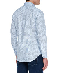 Etro Diamond Print Contrast Collar Cuff Shirt Whitelight Dark Blue