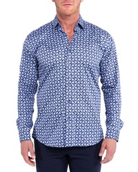Maceoo Fibonacci Blue Illusion Cotton Button Up Shirt
