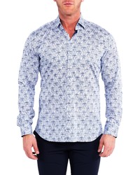 Maceoo Fibonacci Surge Blue Cotton Button Up Shirt