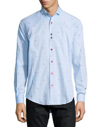 Bogosse Flower Print Long Sleeve Sport Shirt Light Blue