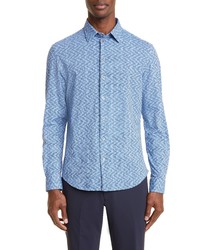 Emporio Armani Geo Print Button Up Shirt In Blue At Nordstrom