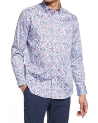 Johnston & Murphy Geo Print Long Sleeve Button Up Shirt In Blue Multi Mosaic Tile At Nordstrom