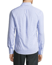 Brunello Cucinelli Grid Print Slim Fit Sport Shirt Pale Blue
