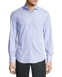 Brunello Cucinelli Grid Print Slim Fit Sport Shirt Pale Blue