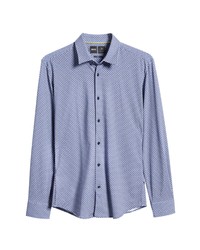 BOSS Hugo Ronni Slim Fit Geo Print Knit Button Up Shirt