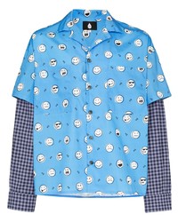Duo Layered Checked And Smiley Face Print Shirt