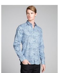 Paul Smith Light Blue Floral Print Cotton Lucerne Point Collar Shirt