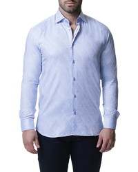 Maceoo Luxor Cycad Blue Regular Fit Geo Print Button Up Shirt