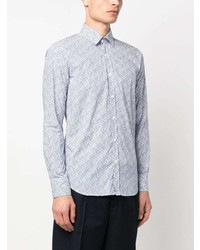 Canali Micro Leaf Print Cotton Shirt