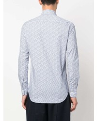 Canali Micro Leaf Print Cotton Shirt