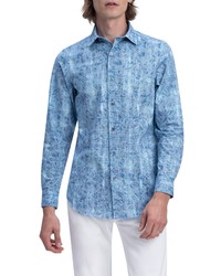 Bugatchi Ooohcotton Tech Floral Print Button Up Shirt In Classic Blue At Nordstrom