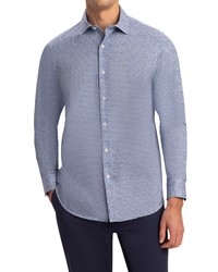 Bugatchi Ooohcotton Tech Geo Print Knit Button Up Shirt In Classic Blue At Nordstrom