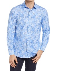Bugatchi Ooohcotton Tech Watercolor Abstract Knit Button Up Shirt