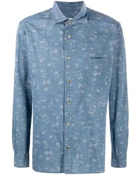 Kiton Palm Print Long Sleeve Shirt