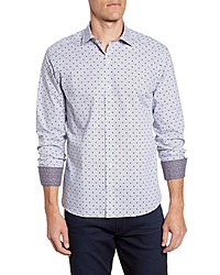 Bugatchi Shaped Fit Diamond Print Button Up Sport Shirt