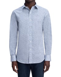 Bugatchi Shaped Fit Geo Print Stretch Cotton Button Up Shirt In Riviera At Nordstrom