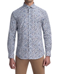 Bugatchi Shaped Fit Stretch Print Button Up Shirt In Riviera At Nordstrom