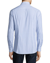 Salvatore Ferragamo Small Gancini Print Long Sleeve Sport Shirt Light Blue