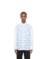 Comme des Garcons Homme White And Blue Striped Logo Pattern Shirt