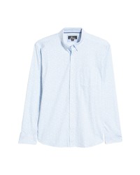Johnston & Murphy Xc Flex Leaf Print Knit Button Up Shirt In Light Blue Paisley At Nordstrom