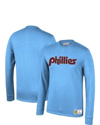 Mitchell & Ness Light Blue Philadelphia Phillies Cooperstown Collection Wordmark Slub Long Sleeve T Shirt