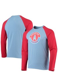 New Era Light Bluered Houston Oilers League Raglan Throwback Long Sleeve T Shirt
