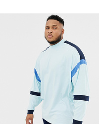 ASOS DESIGN Plus Oversized Longline Long Sleeve T Shirt With Turtle Neck And Colour Block In Blue
