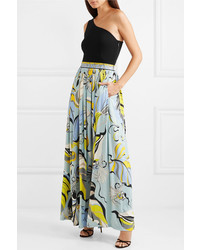 Emilio Pucci One Shoulder Stretch Knit And Printed Crepe Maxi Dress