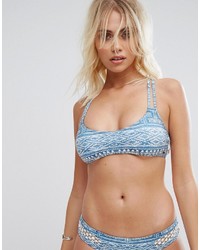 Light Blue Print Mesh Bikini Top