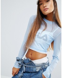 Fila Double Layer Mesh Crop Top With Logo Print